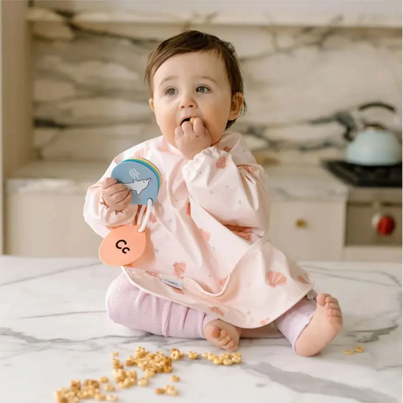 Loulou Lollipop Long Sleeve Waterproof Bib - Seashells	LSBIBSSH 825754046230 Tjskids.com