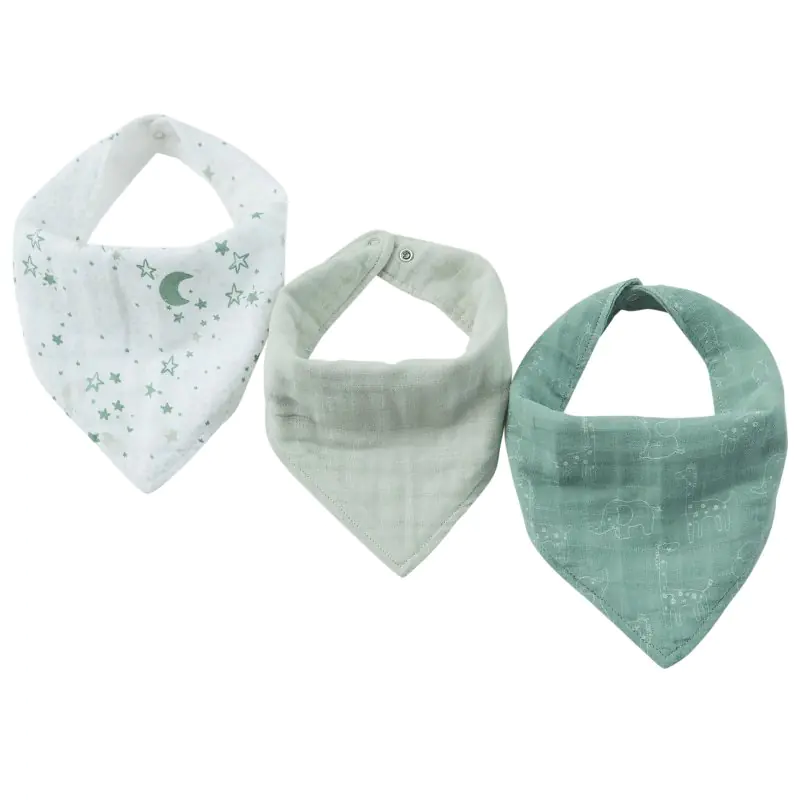 Muslin Bandana Bibs 3 Pack - Green