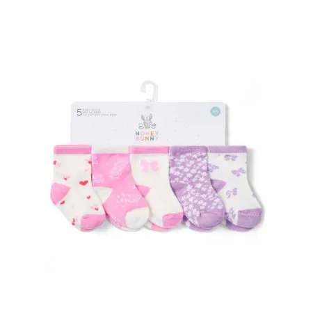 Honey Bunny 5 Pairs Socks Assorted Pink HBS11-C99E3-PK 773299986149 Tjskids.com