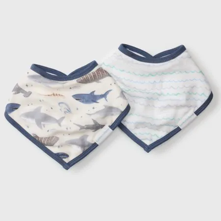 Loulou Lollipop Bandana Bib Set - 2 Pack - Smiley Sharks	BIBSHK 825754043208 Tjskids.com
