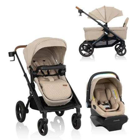 Evenflo Transformer Stroller to Wagon Travel System with LiteMax NXT Infant Car Seat with SensorySoothe - Travertine	TS100912547C 32884209736 Tjskids.com