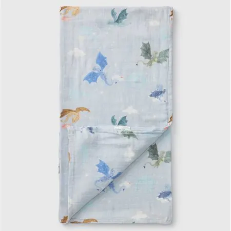 Loulou Lollipop Muslin Swaddle Blanket - Magical Dragons	SWMGD	825754046605 Tjskids.com