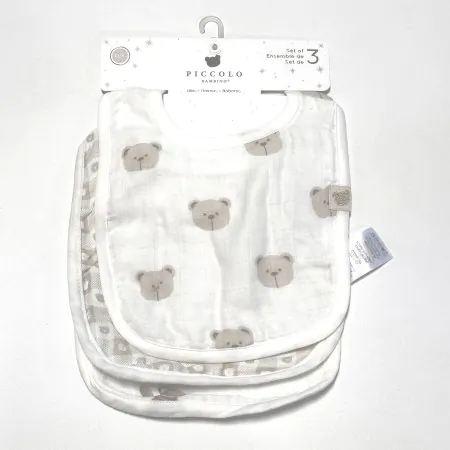 Piccolo Bambino 3 Pack Muslin Milk Bibs - White