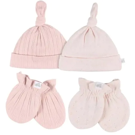 4-Piece Hat and Mittens - Pink