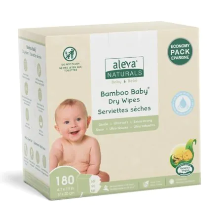  Aleva Naturals Bamboo Baby Dry Wipes Value Pack 180ct	37837-AZ 624721378370 Tjskids.com