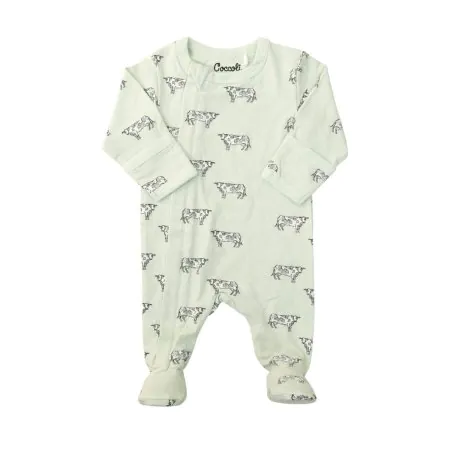 Coccoli Modal Zipper Footie - Green Cows Print