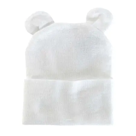 Baby Knitted Hat with Ears - White