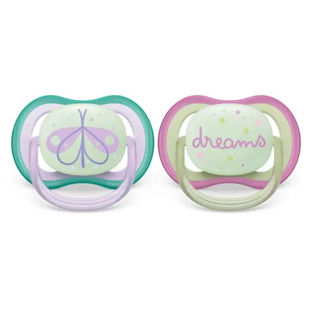Avent Ultra Air Pacifier Night 2 Pack - 0-6M - Fly/Dream	PASCF37619	75020106537 Tjskids.com