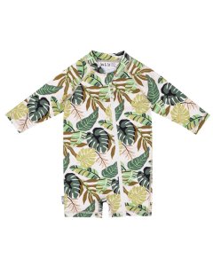 Jan & Jul Long Sleeve One Piece Uv Jumpsuit Green Tropical