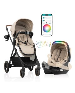 Evenflo Shyft Intuiti+ Travel System/Revolve180 LiteMax NXT Rotating Infant Seat with SensorySoothe Travertine