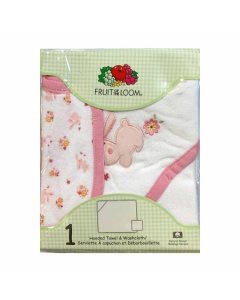Fruit of the Loom Hooded Towel and Washcloth - Pink