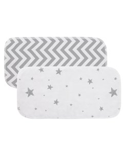 Kushies Flannel | Burp Pads 2Pack - Grey Chevron / Grey Scribble Stars