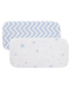 Kushies Flannel | Burp Pads 2Pack - Blue Scribble Stars / Blue Chevron