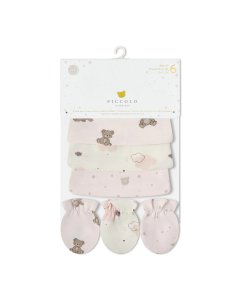 3 Hats & 3 Anti-Scratch Mittens Set - Pink