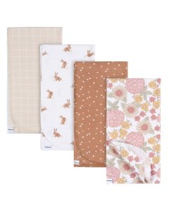 Gerber 4-Pack Flannel Receiving Blanket - Retro Floral	GCW51034 13618469244 Tjskids.com