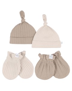Just Born 4-Piece Hat and Mittens - Tan GCW60532	32633138898  Tjskids.com