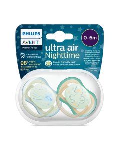 Avent Ultra Air Pacifier Night 2 Pack - 0-6M - Star/Owl