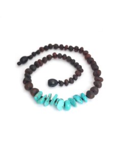 Baby Amber and Gem Stone Necklace - Raw Cherry & Turquoise