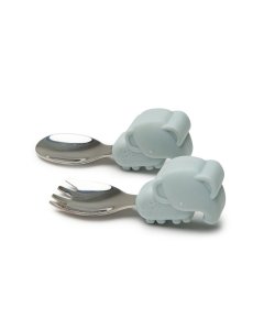 Learning Spoon/Fork Set - Elephant/Blue