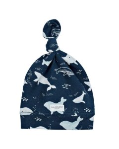 Top Knot Beanie Tencel - Blue Whales 0 - 6 months