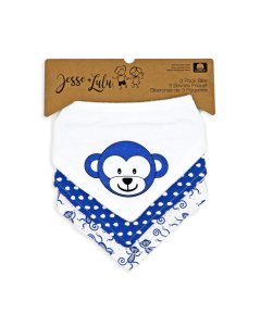 Jesse Lulu 3 Pack Bandana Bib - Navy Monkey