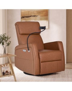 Evolur Maverick Power Recline Glider with Device Holder - Cognac