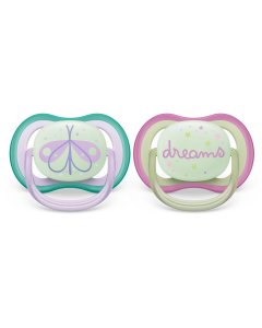 Avent Ultra Air Pacifier Night 2 Pack - 0-6M - Fly/Dream	PASCF37619	75020106537 Tjskids.com