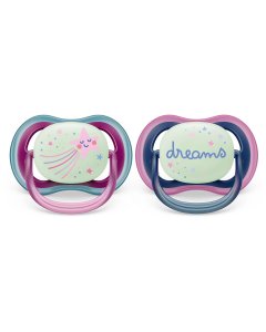 Avent Ultra Air Pacifier Night 2 Pack - 6-18M - Star/Dream	PASCF37614 75020105509 Tjskids.com