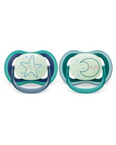 Avent Ultra Air Pacifier Night 2 Pack - 6-18M - Star/Moon	PASCF37613	75020105493 Tjskids.com