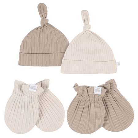 4-Piece Hat and Mittens - Tan