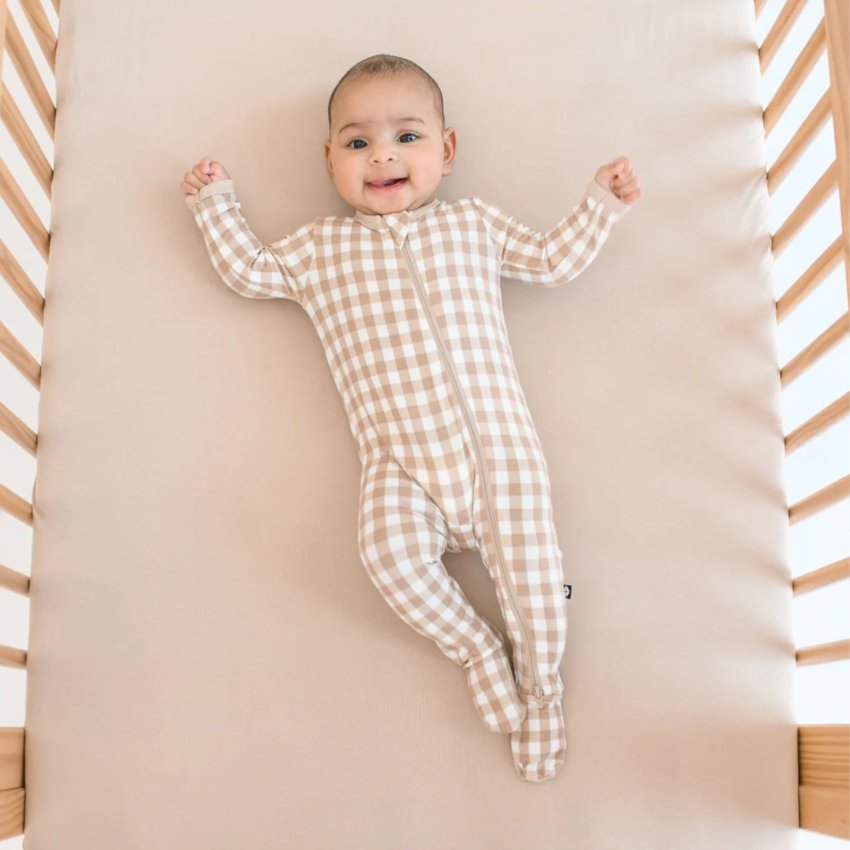 Printed Zippered Footie - Gingham Bisque