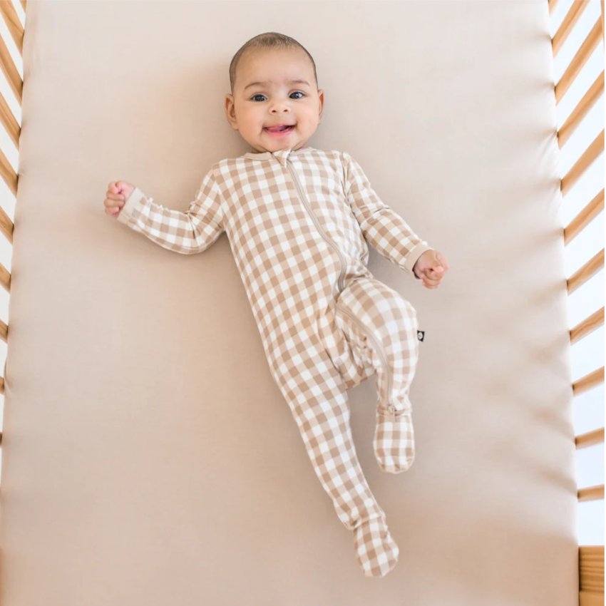 Printed Zippered Footie - Gingham Bisque