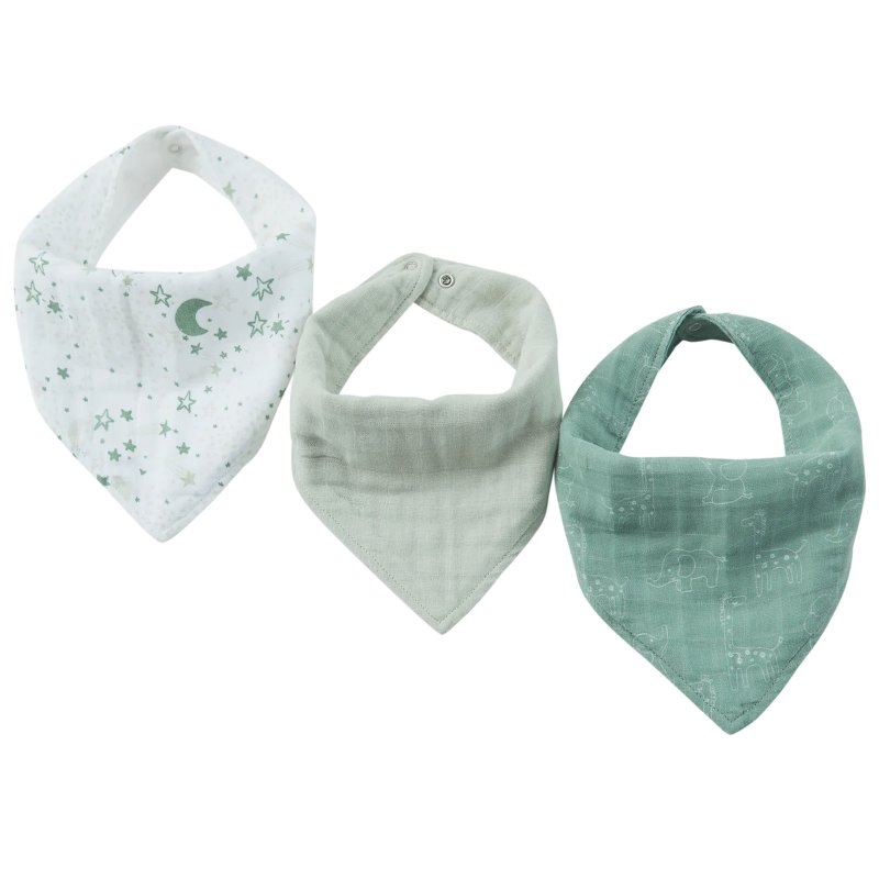 Muslin Bandana Bibs 3 Pack - Green